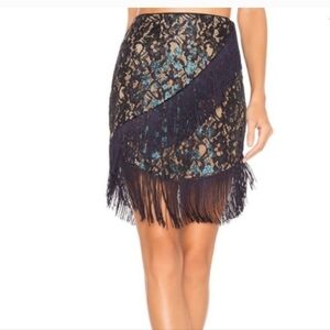 Majorelle Fringed Lace Skirt